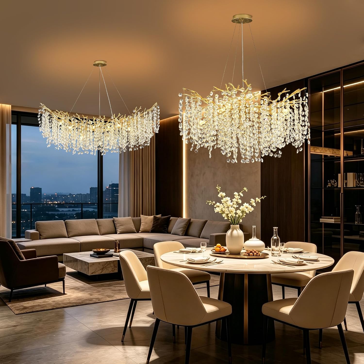 Gold Crystal Branch Chandelier 31.5" 10-Light Ceiling Light