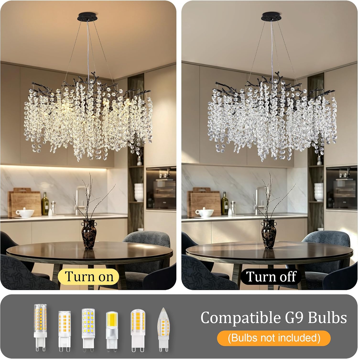 Black Crystal Branch Chandelier 31.5" 10-Light Ceiling Light
