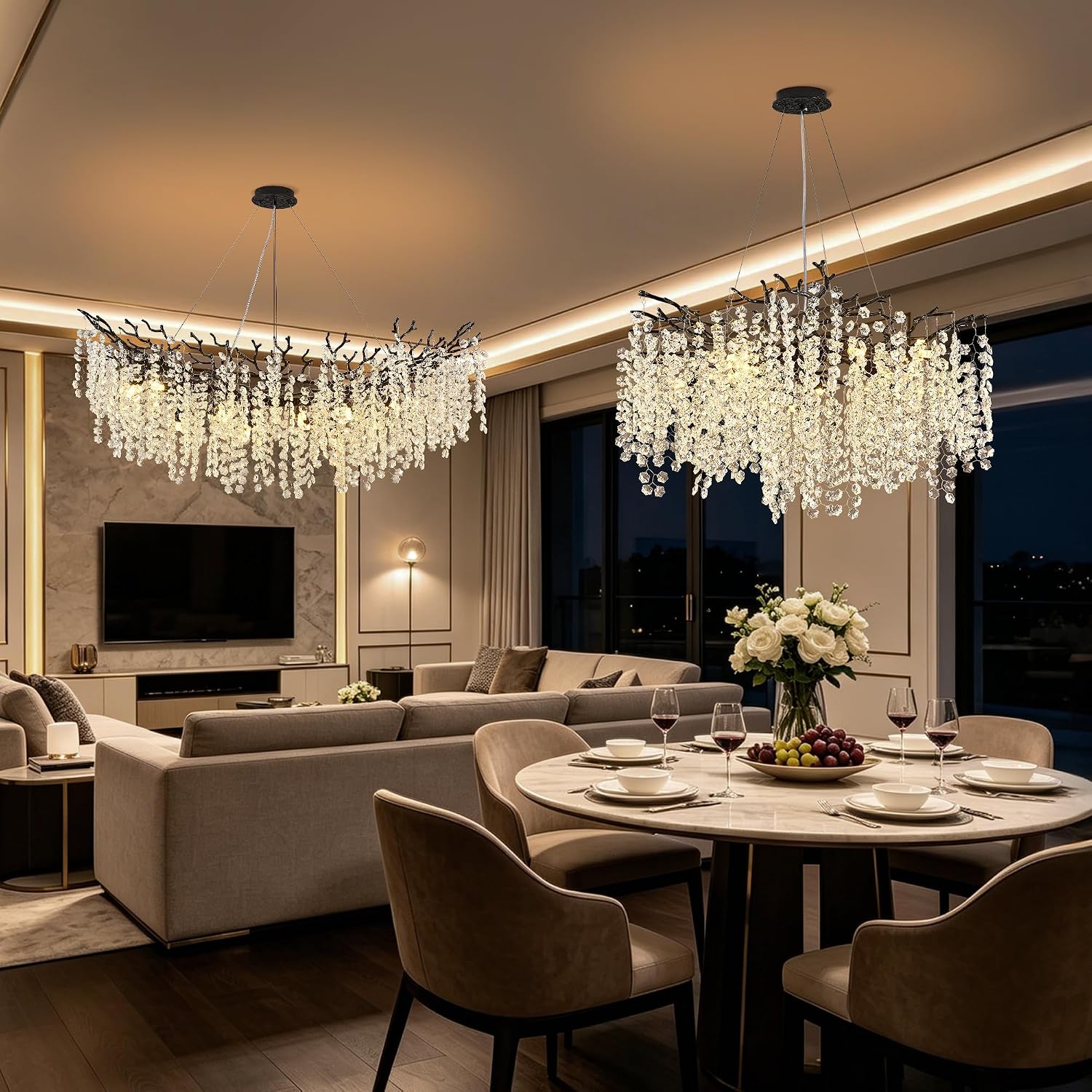 Black Crystal Branch Chandelier 31.5" 10-Light Ceiling Light