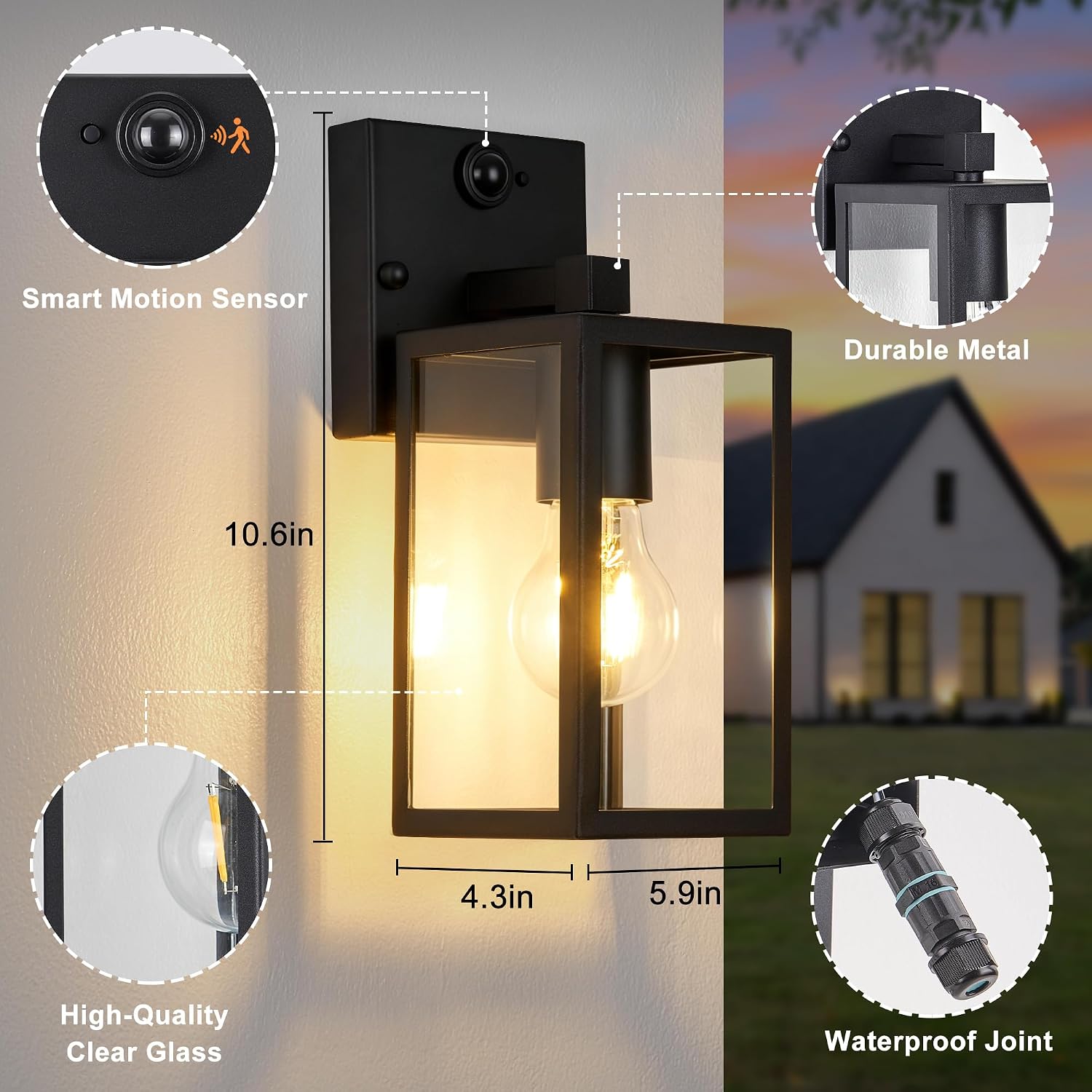 Motion Sensor Outdoor Wall Light 10.6 Inch Anti-Rust Porch Sconce