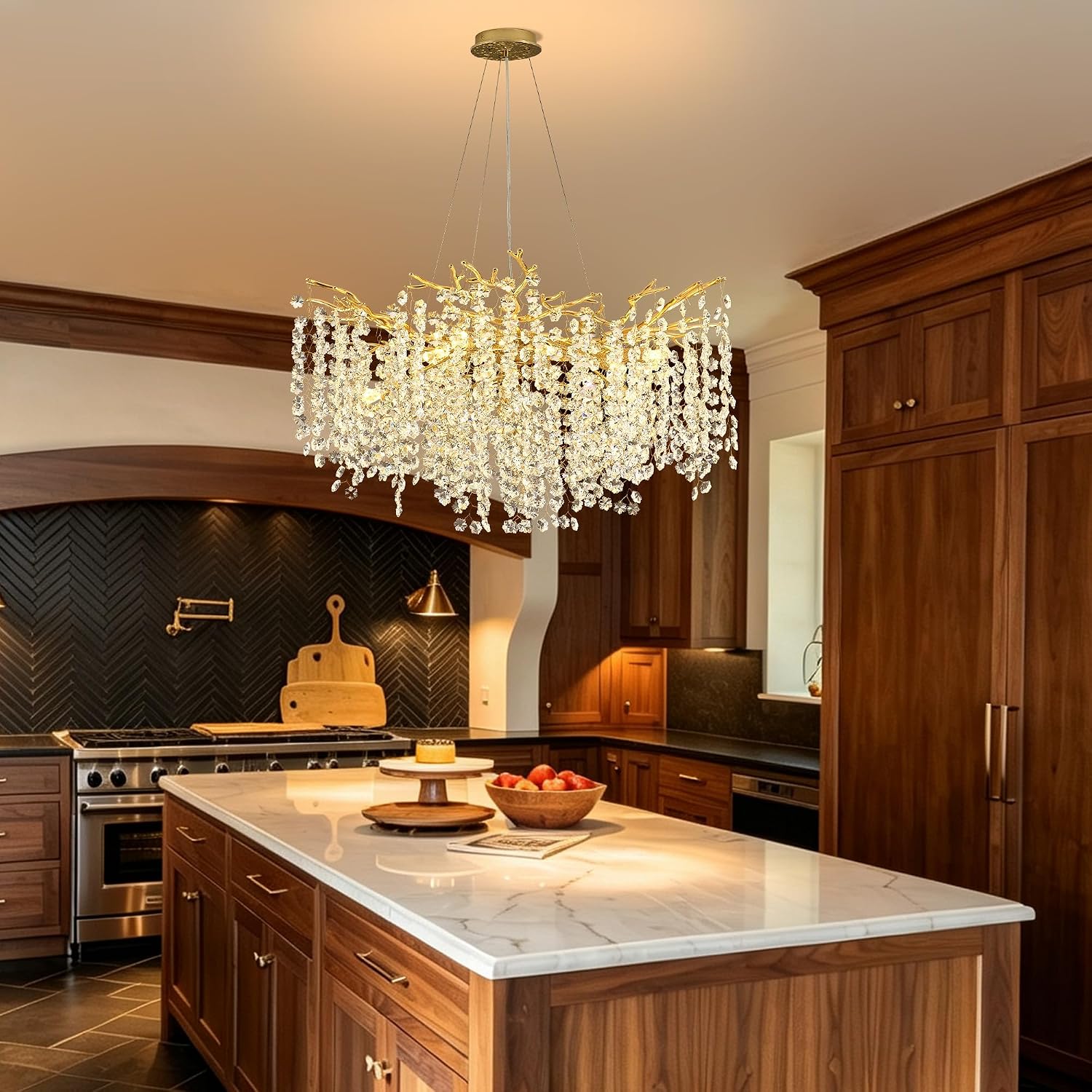 Gold Crystal Branch Chandelier 31.5" 10-Light Ceiling Light