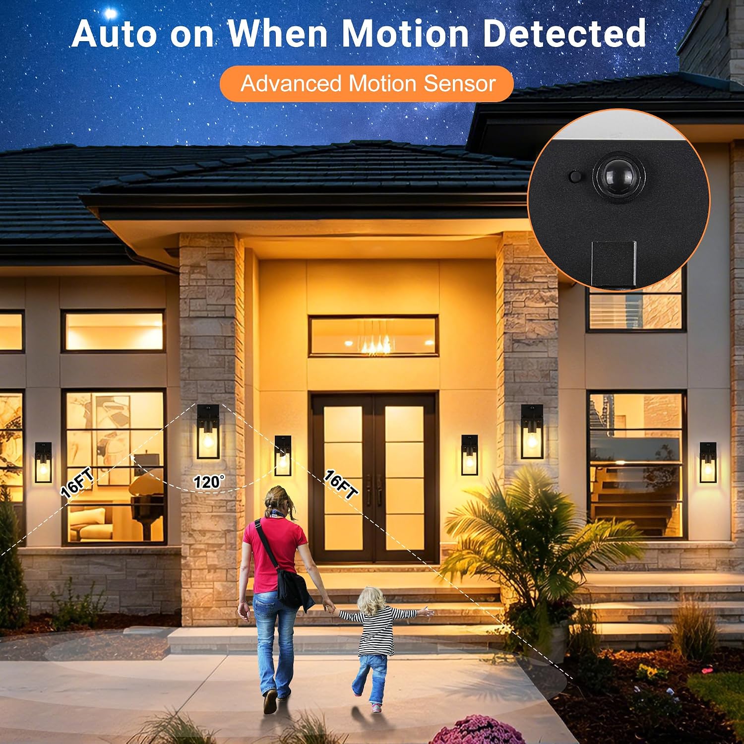 Motion Sensor Outdoor Wall Light 10.6 Inch Anti-Rust Porch Sconce