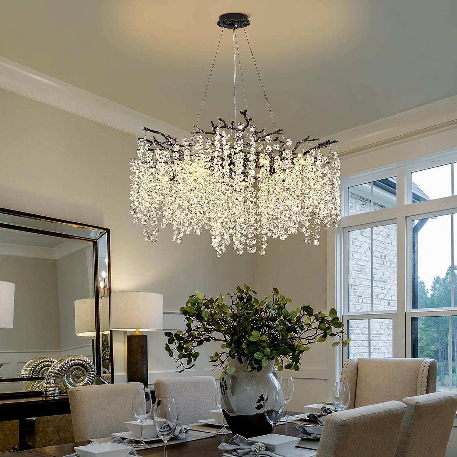 Black Crystal Branch Chandelier 31.5" 10-Light Ceiling Light