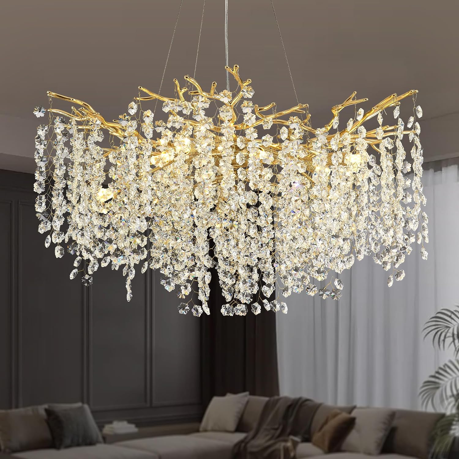 Gold Crystal Branch Chandelier 31.5" 10-Light Ceiling Light