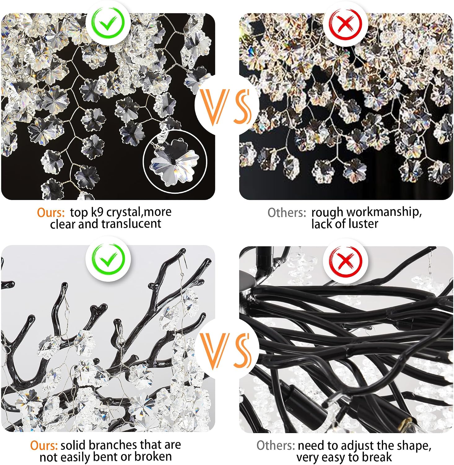 Black Crystal Branch Chandelier 31.5" 10-Light Ceiling Light