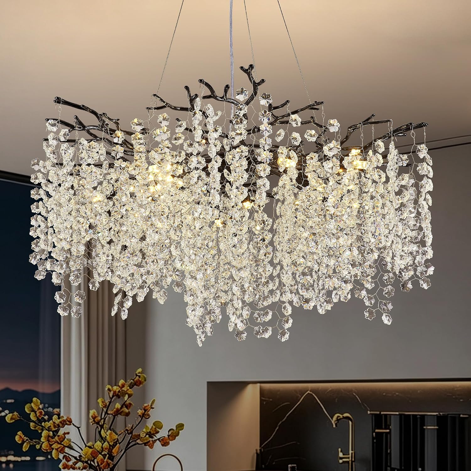 Black Crystal Branch Chandelier 31.5" 10-Light Ceiling Light