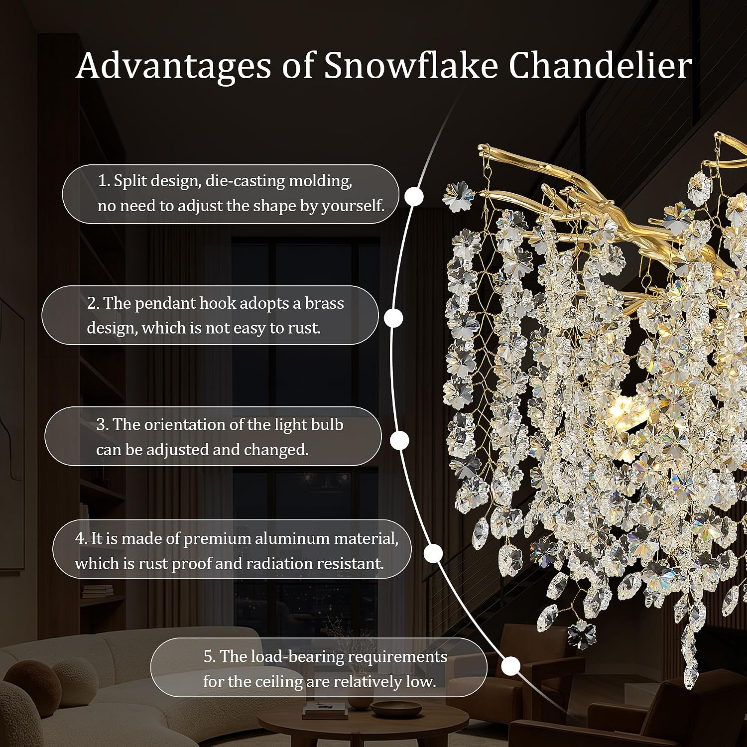 Gold Crystal Branch Chandelier 31.5" 10-Light Ceiling Light